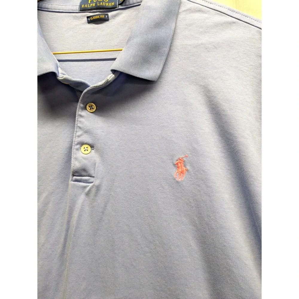 Polo Ralph Lauren Men XL Blue/Pink Pony Classic‎ Fit Short Sleeve Soft Knit Polo